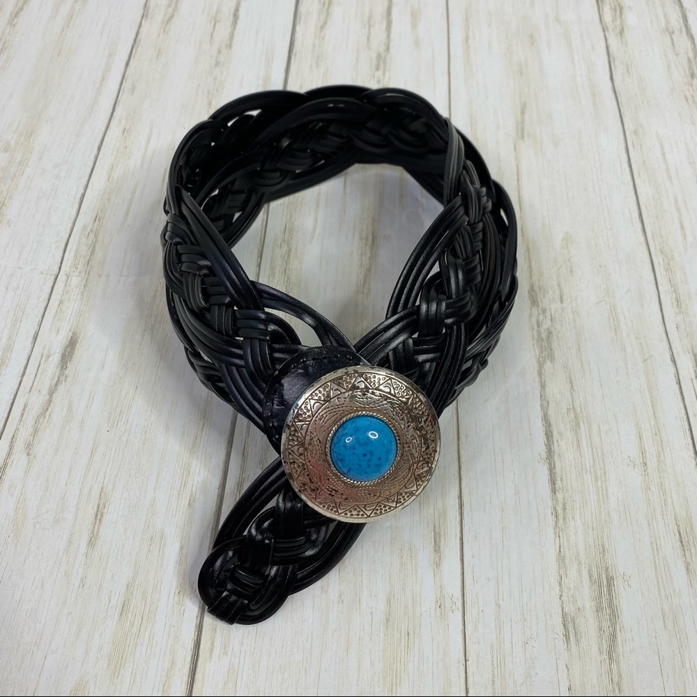 Unbranded Black Bonded Braided Leather with Turquoise Stone